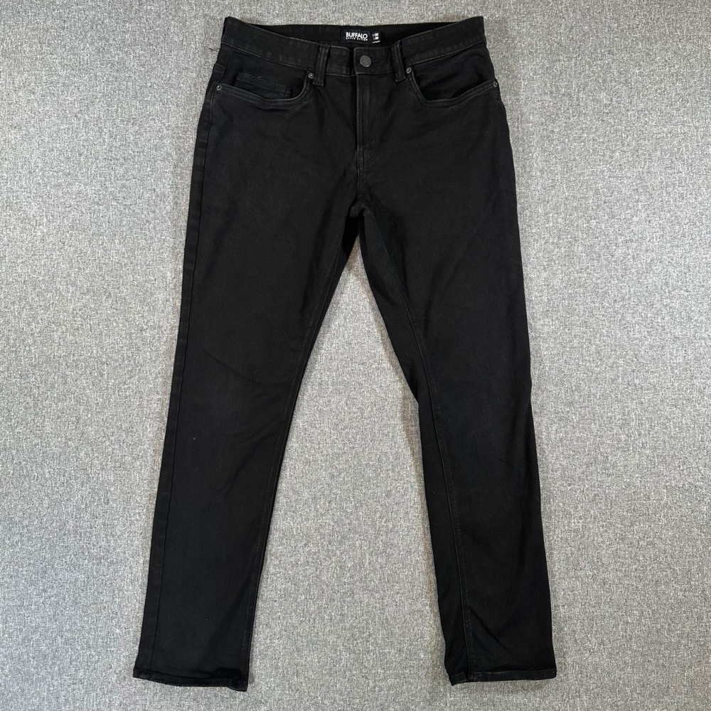 Buffalo David Bitton Mens Black Denim Jeans Slim Straight Fit W32 L32 Solid 👖